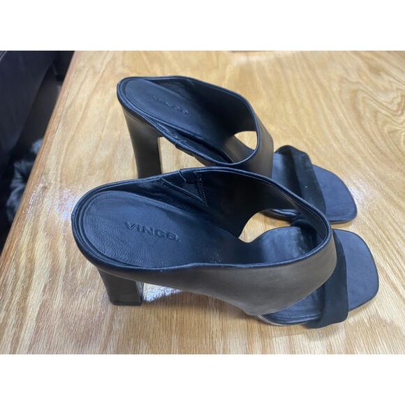 Vince Vero Cuoio Quinn Women 11M Black Leather Slip-On Open Toe Block Heel Mules - Picture 4 of 10